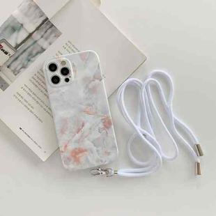 For iPhone 12 Agate Marble Pattern Protective Case With Lanyard(White)