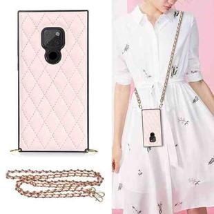 For Huawei Mate 20 Elegant Rhombic Pattern Microfiber Leather +TPU Shockproof Case with Crossbody Strap Chain(Pink)