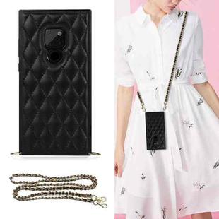 For Huawei Mate 20 Elegant Rhombic Pattern Microfiber Leather +TPU Shockproof Case with Crossbody Strap Chain(Black)
