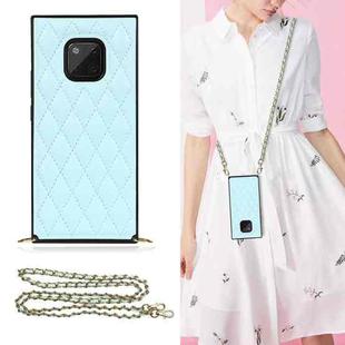 For Huawei Mate 20 Pro Elegant Rhombic Pattern Microfiber Leather +TPU Shockproof Case with Crossbody Strap Chain(Blue)