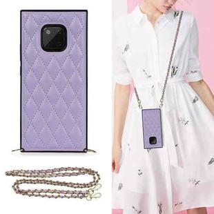 For Huawei Mate 20 Pro Elegant Rhombic Pattern Microfiber Leather +TPU Shockproof Case with Crossbody Strap Chain(Purple)