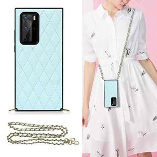 For Huawei P40 Pro Elegant Rhombic Pattern Microfiber Leather +TPU Shockproof Case with Crossbody Strap Chain(Blue)