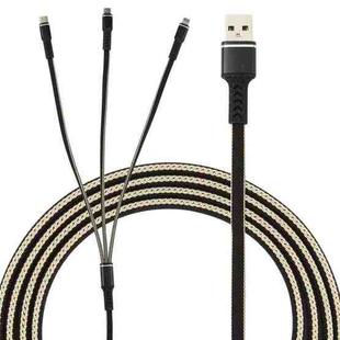 1.2m USB to 8 Pin + USB-C / Type-C + Micro USB 3 in 1 Nylon Braided Charging Cable(Black)