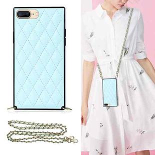 Elegant Rhombic Pattern Microfiber Leather +TPU Shockproof Case with Crossbody Strap Chain For iPhone 8 Plus / 7 Plus(Blue)
