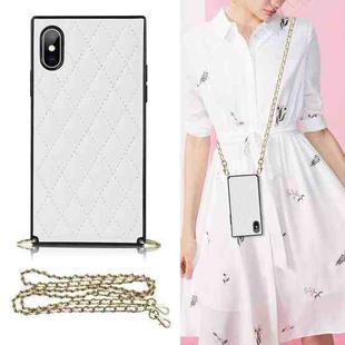 For iPhone X / XS Elegant Rhombic Pattern Microfiber Leather +TPU Shockproof Case with Crossbody Strap Chain(White)