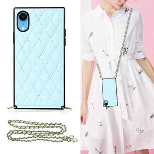 For iPhone XR Elegant Rhombic Pattern Microfiber Leather +TPU Shockproof Case with Crossbody Strap Chain(Blue)