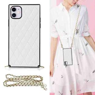 For iPhone 11 Elegant Rhombic Pattern Microfiber Leather +TPU Shockproof Case with Crossbody Strap Chain (White)