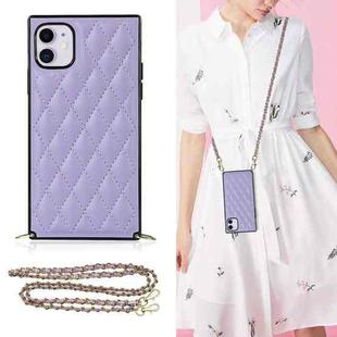 For iPhone 11 Elegant Rhombic Pattern Microfiber Leather +TPU Shockproof Case with Crossbody Strap Chain (Purple)
