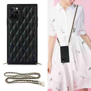 For iPhone 11 Pro Elegant Rhombic Pattern Microfiber Leather +TPU Shockproof Case with Crossbody Strap Chain (Black)