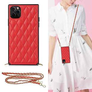 For iPhone 11 Pro Elegant Rhombic Pattern Microfiber Leather +TPU Shockproof Case with Crossbody Strap Chain (Red)
