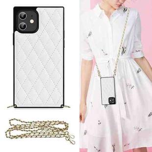 For iPhone 12 mini Elegant Rhombic Pattern Microfiber Leather +TPU Shockproof Case with Crossbody Strap Chain (White)