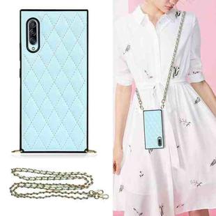 For Samsung Galaxy A90 5G Elegant Rhombic Pattern Microfiber Leather +TPU Shockproof Case with Crossbody Strap Chain(Blue)