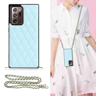 For Samsung Galaxy Note20 Ultra Elegant Rhombic Pattern Microfiber Leather +TPU Shockproof Case with Crossbody Strap Chain(Blue)