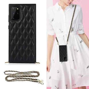 For Samsung Galaxy S20 Elegant Rhombic Pattern Microfiber Leather +TPU Shockproof Case with Crossbody Strap Chain(Black)