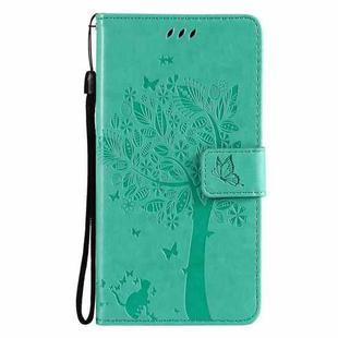 For OPPO A94 4G / F19 Pro / Reno 5F Tree & Cat Pattern Pressed Printing Horizontal Flip PU Leather Case with Holder & Card Slots & Wallet & Lanyard(Green)