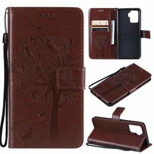 For OPPO A94 4G / F19 Pro / Reno 5F Tree & Cat Pattern Pressed Printing Horizontal Flip PU Leather Case with Holder & Card Slots & Wallet & Lanyard(Coffee)