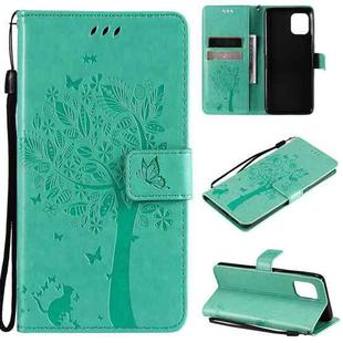 For OPPO Find X3 / X3 Pro Tree & Cat Pattern Pressed Printing Horizontal Flip PU Leather Case with Holder & Card Slots & Wallet & Lanyard(Green)