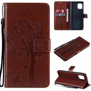 For OPPO Find X3 / X3 Pro Tree & Cat Pattern Pressed Printing Horizontal Flip PU Leather Case with Holder & Card Slots & Wallet & Lanyard(Coffee)