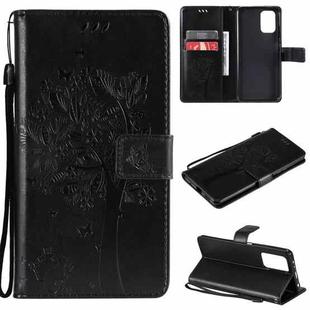 For Xiaomi Redmi Note 10 4G Tree & Cat Pattern Pressed Printing Horizontal Flip PU Leather Case with Holder & Card Slots & Wallet & Lanyard(Black)