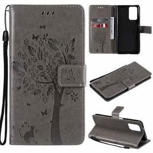 For Xiaomi Redmi Note 10 Pro Tree & Cat Pattern Pressed Printing Horizontal Flip PU Leather Case with Holder & Card Slots & Wallet & Lanyard(Gray)