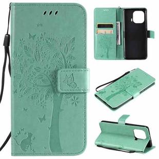 For Xiaomi Mi 11 Pro Tree & Cat Pattern Pressed Printing Horizontal Flip PU Leather Case with Holder & Card Slots & Wallet & Lanyard(Green)