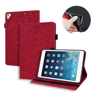 For iPad Pro 9.7 inch Calf Pattern Double Folding Design Embossed Leather Case with Holder & Card Slots & Pen Slot & Elastic Band(Red)