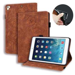 For iPad Pro 9.7 inch Calf Pattern Double Folding Design Embossed Leather Case with Holder & Card Slots & Pen Slot & Elastic Band(Brown)