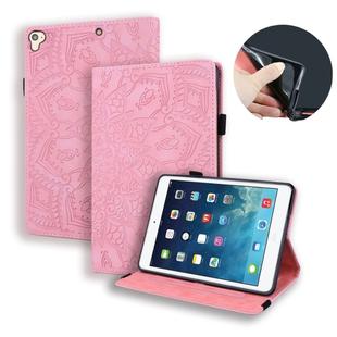 For iPad Pro 9.7 inch Calf Pattern Double Folding Design Embossed Leather Case with Holder & Card Slots & Pen Slot & Elastic Band(Pink)
