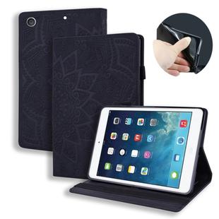 For iPad 10.2 2021 / 2020 / 2019 Calf Pattern Double Folding Design Embossed Leather Case with Holder & Card Slots & Pen Slot & Elastic Band(Black)