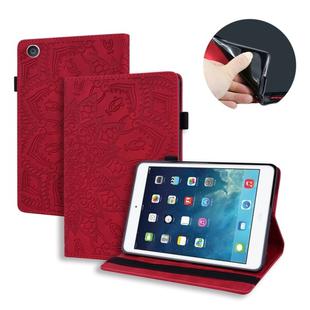 For iPad 4 & 3 & 2 Calf Pattern Double Folding Design Embossed Leather Case with Holder & Card Slots & Pen Slot & Elastic Band(Red)