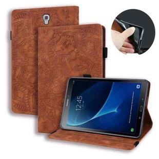 For Galaxy Tab A 10.5 T590 / T595 Calf Pattern Double Folding Design Embossed Leather Case with Holder & Card Slots & Pen Slot & Elastic Band(Brown)