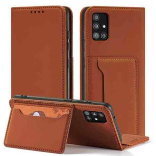 For Samsung Galaxy A82 5G Strong Magnetism Liquid Feel Horizontal Flip Leather Case with Holder & Card Slots & Wallet(Brown)