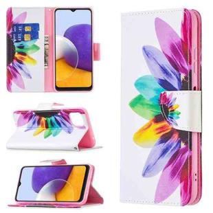 For Samsung Galaxy A22 5G Colored Drawing Pattern Horizontal Flip Leather Case with Holder & Card Slots & Wallet(Sun Flower)