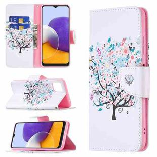 For Samsung Galaxy A22 5G Colored Drawing Pattern Horizontal Flip Leather Case with Holder & Card Slots & Wallet(Tree)