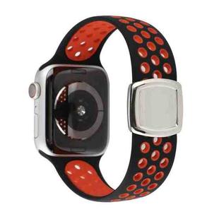 Double Color Silicone Watch Band For Apple Watch Ultra 49mm / Series 8&7 45mm / SE 2&6&SE&5&4 44mm / 3&2&1 42mm(Black Red)