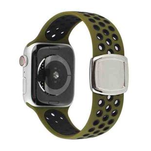 Double Color Silicone Watch Band For Apple Watch Ultra 49mm / Series 8&7 45mm / SE 2&6&SE&5&4 44mm / 3&2&1 42mm(Olive Green Black)