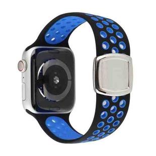 Double Color Silicone Watch Band For Apple Watch Ultra 49mm / Series 8&7 45mm / SE 2&6&SE&5&4 44mm / 3&2&1 42mm(Black Blue)