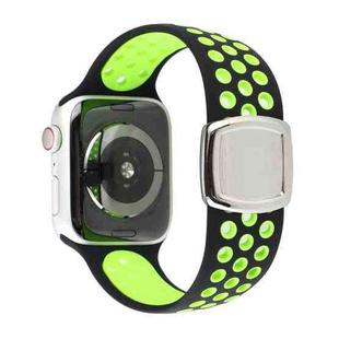 Double Color Silicone Watch Band For Apple Watch Ultra 49mm / Series 8&7 45mm / SE 2&6&SE&5&4 44mm / 3&2&1 42mm(Black Green)