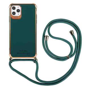 For iPhone 12 mini Electroplating TPU Four-Corner Shockproof Protective Case with Lanyard (Deep Green)