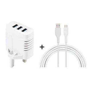 SOlma 2 in 1 6.2A 3 USB Ports Travel Charger + 1.2m USB to Micro USB Data Cable Set, UK Plug