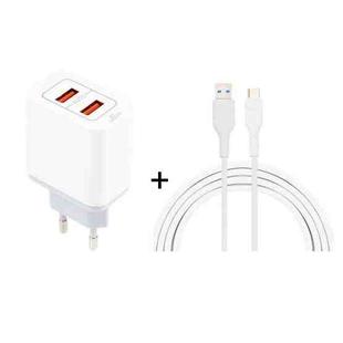 K0-99 2 in 1 5V / 3.1A 2 USB Ports Travel Charger with 1.2m USB to USB-C / Type-C Data Cable Set, EU Plug