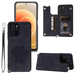 For Xiaomi Redmi Note 10 Mandala Embossed PU + TPU Case with Holder & Card Slots & Photo Frame & Strap(Black)