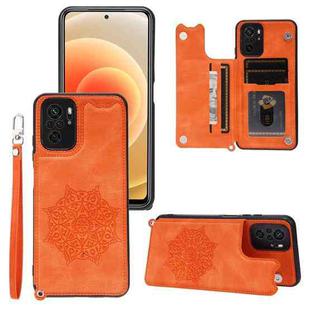 For Xiaomi Redmi Note 10 Mandala Embossed PU + TPU Case with Holder & Card Slots & Photo Frame & Strap(Yellow)