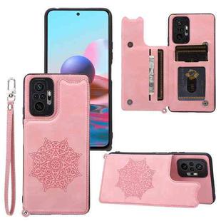 For Xiaomi Redmi Note 10 Pro Max Mandala Embossed PU + TPU Case with Holder & Card Slots & Photo Frame & Strap(Rose Gold)