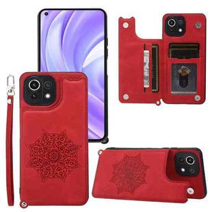For Xiaomi Mi 11 Lite Mandala Embossed PU + TPU Case with Holder & Card Slots & Photo Frame & Strap(Red)