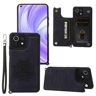 For Xiaomi Mi 11 Lite Mandala Embossed PU + TPU Case with Holder & Card Slots & Photo Frame & Strap(Black)