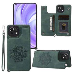 For Xiaomi Mi 11 Lite Mandala Embossed PU + TPU Case with Holder & Card Slots & Photo Frame & Strap(Green)