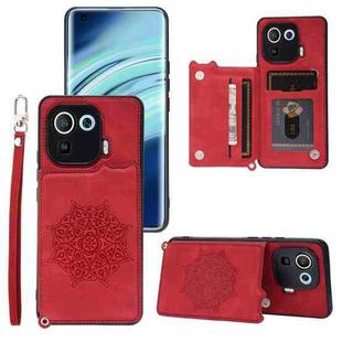 For Xiaomi Mi 11 Pro Mandala Embossed PU + TPU Case with Holder & Card Slots & Photo Frame & Strap(Red)