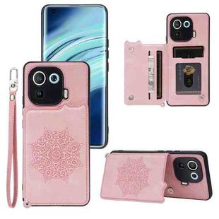 For Xiaomi Mi 11 Pro Mandala Embossed PU + TPU Case with Holder & Card Slots & Photo Frame & Strap(Rose Gold)
