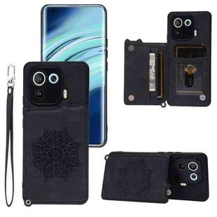 For Xiaomi Mi 11 Pro Mandala Embossed PU + TPU Case with Holder & Card Slots & Photo Frame & Strap(Black)